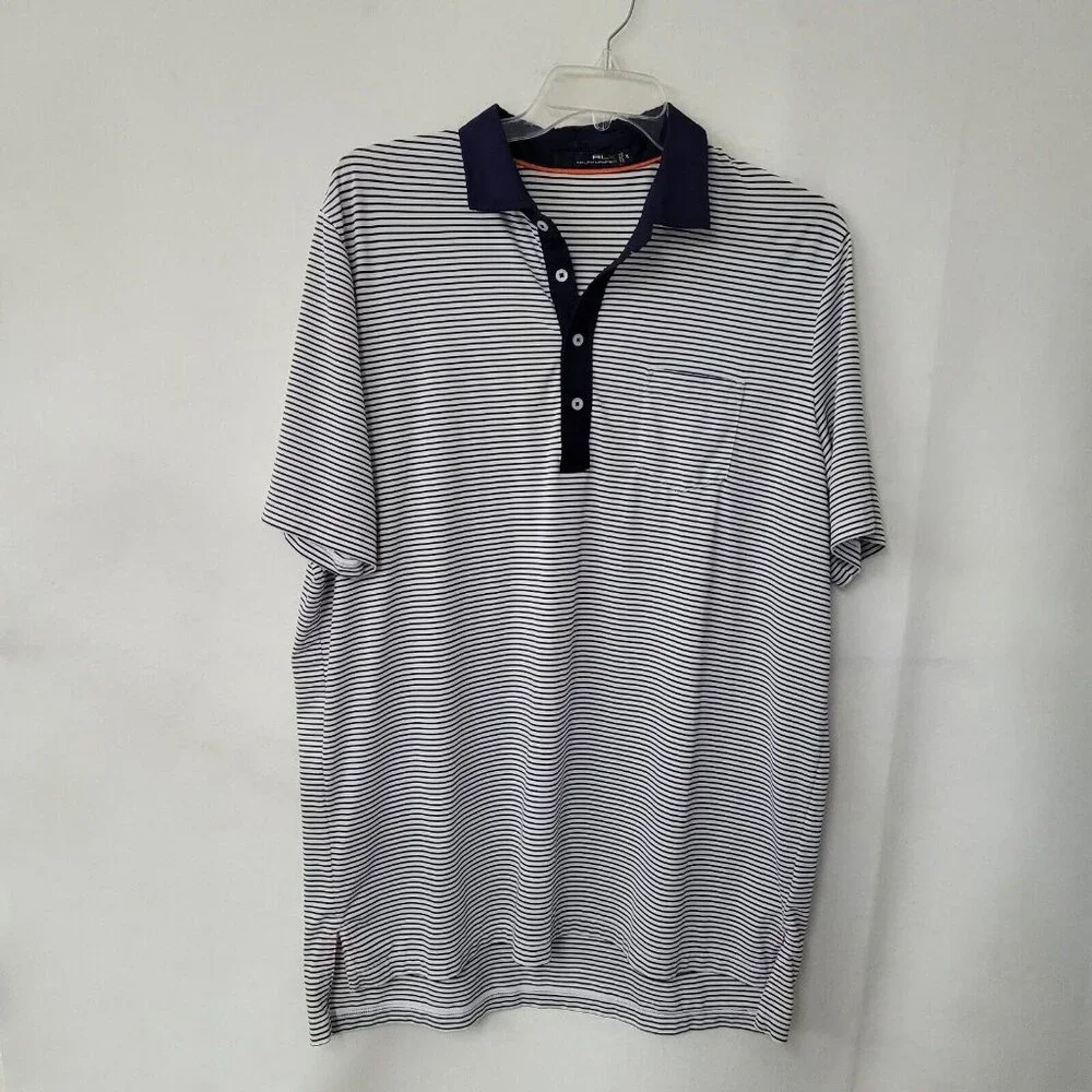 Ralph Lauren RLX Golf Polo Mens XL Performance Blue Striped Richland Course Logo
